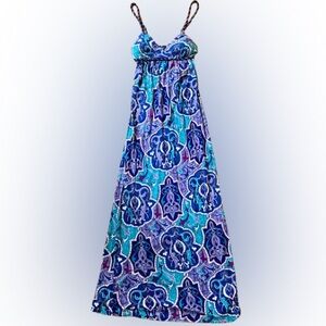 Purple and Blue Patterned Maxi Dress